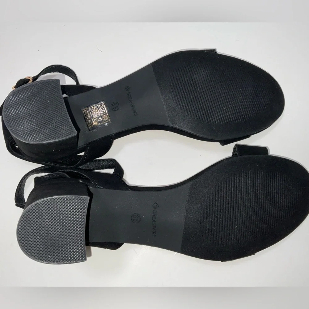 NIB Women’s‎ Dream Pairs Open Toe Ankle Strap Block Heel Sandals Black Suede 8.5